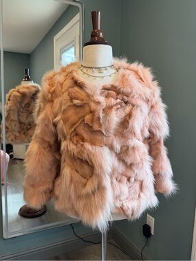 Vintage Pink Fox Fur Jacket Coquette Y2K Barbiecore Glam Coat S